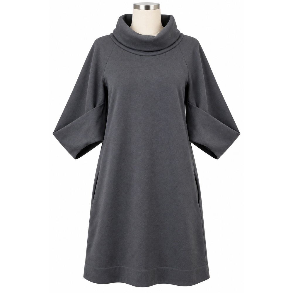 Rue du Mail Paris Wool Dress FR 36 US 4 Gray Cowl Neck Pleated Back